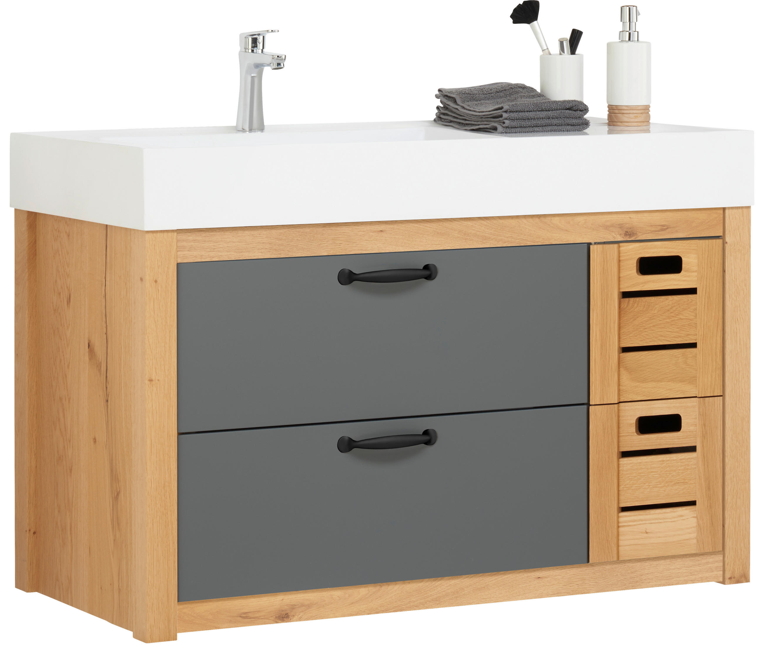 WASCHTISCHKOMBI 105 cm  - Eichefarben/Anthrazit, MODERN, Glas/Naturmaterialien (105cm) - Landscape