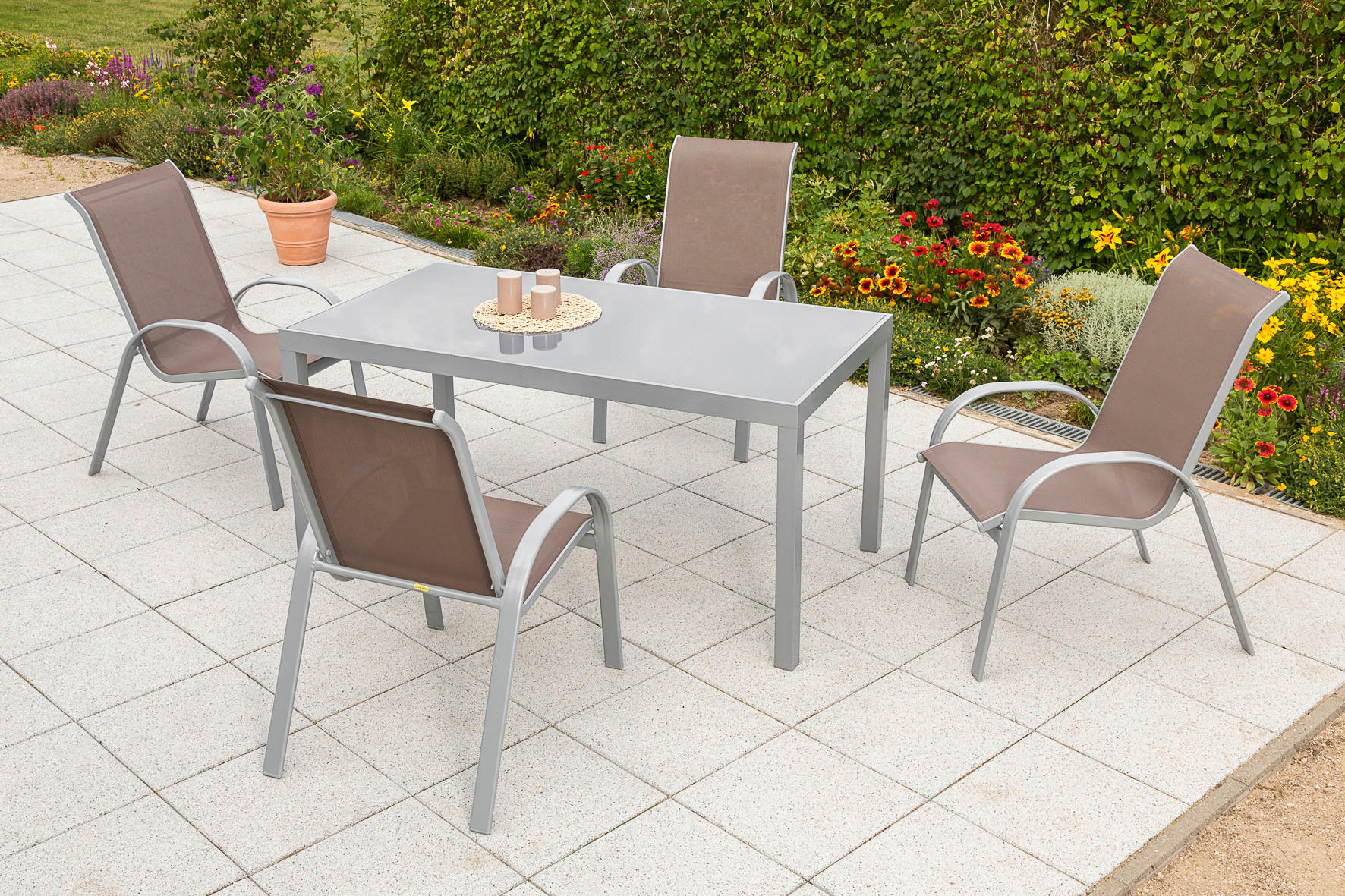 GARTENSET Aluminium  - Taupe/Silberfarben, MODERN, Textil/Metall - Gardenson
