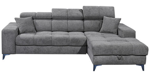 ECKSOFA Anthrazit Chenille Zierkissen, Bettkasten, Rücken echt, Kopfteilverstellung, Sitztiefenverstellung  - Anthrazit/Schwarz, KONVENTIONELL, Kunststoff/Textil (268/172cm) - Carryhome