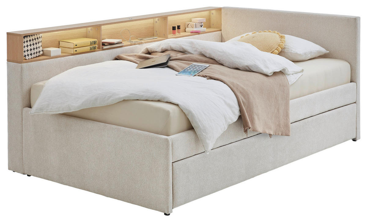STAURAUMBETT 120/200 cm  in Eichefarben, Beige  - Eichefarben/Beige, MODERN, Holz/Holzwerkstoff (120/200cm) - Stylife