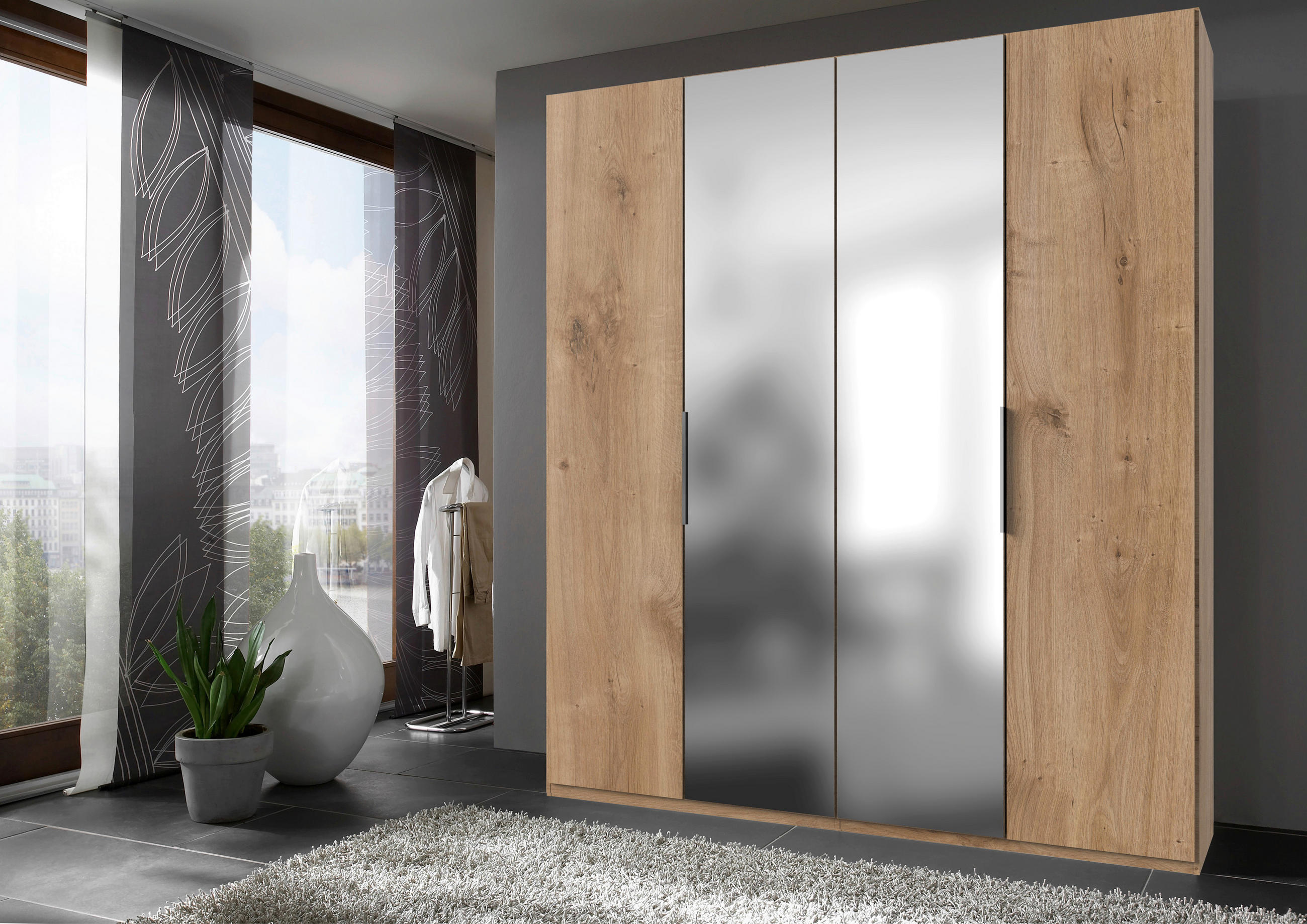 DREHTÜRENSCHRANK in Eichefarben  - Chromfarben/Eichefarben, Modern, Holzwerkstoff (200/236/58cm) - MID.YOU