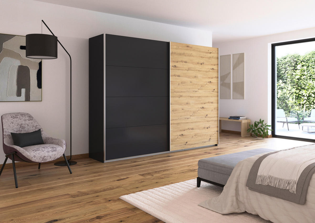 SCHWEBETÜRENSCHRANK  in Grau, Eiche Artisan  - Alufarben/Eiche Artisan, KONVENTIONELL, Holzwerkstoff/Metall (271/229/62cm) - Xora