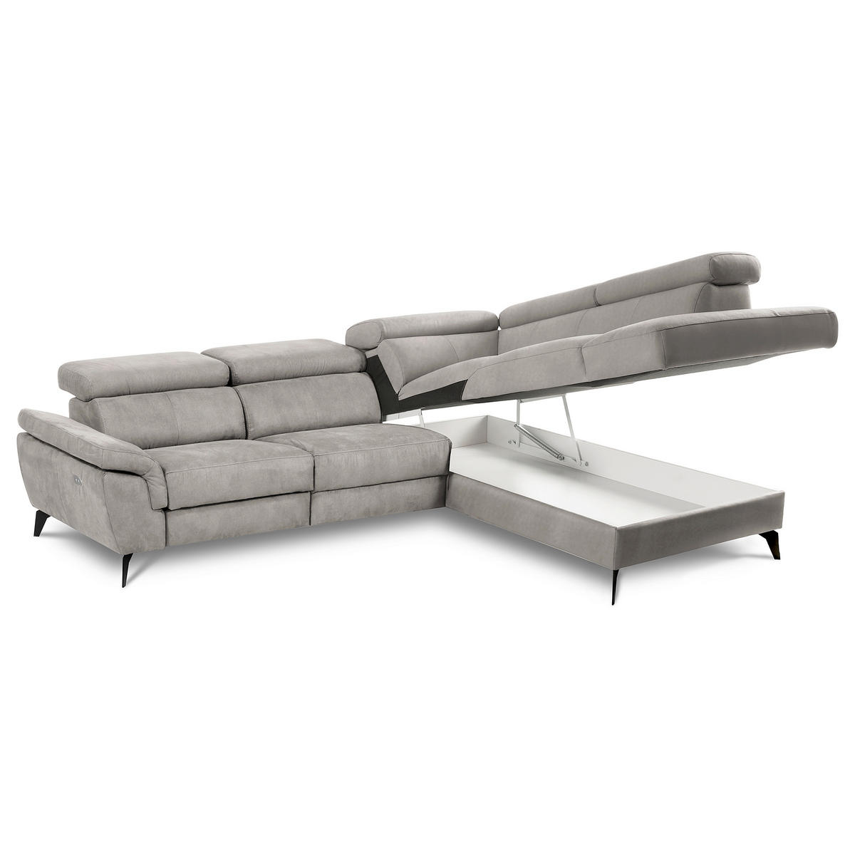 ECKSOFA SONO in Lederlook Grau Bettkasten, Armteilverstellung, Kopfteilverstellung  265/210 cm  - Schwarz/Grau, Design, Textil/Metall (265/210cm) - Livetastic