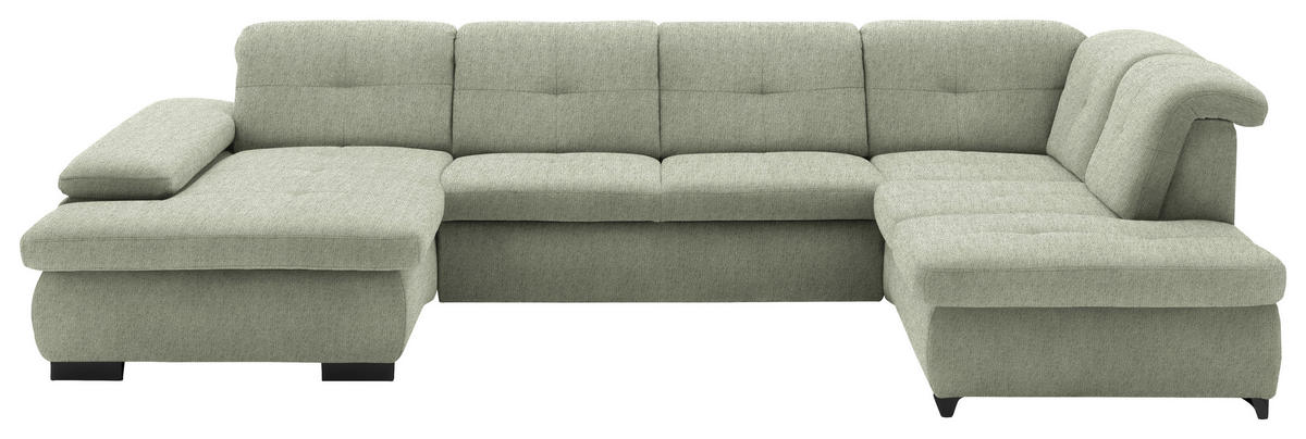 WOHNLANDSCHAFT Grün Webstoff  - Schwarz/Grün, Design, Textil/Metall (174/337/210cm) - Beldomo Style
