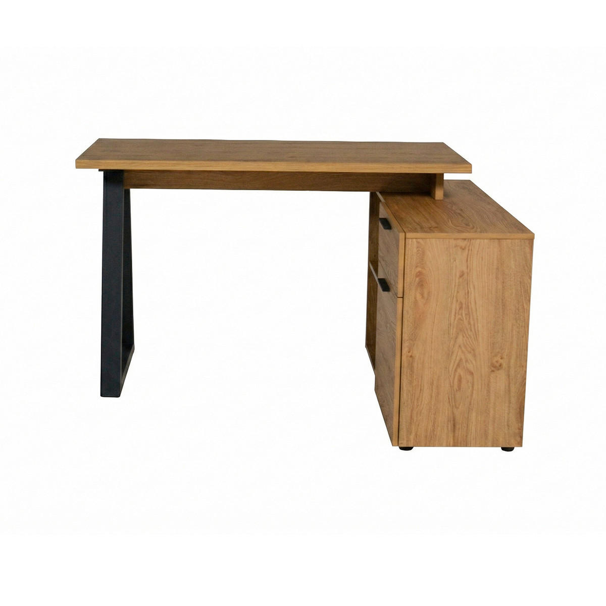ECKSCHREIBTISCH 130/95/76,2 cm Schwarz, Eichefarben Stauraum, seitenverkehrt montierbar  - Eichefarben/Schwarz, Design, Holzwerkstoff/Metall (130/95/76,2cm) - MID.YOU