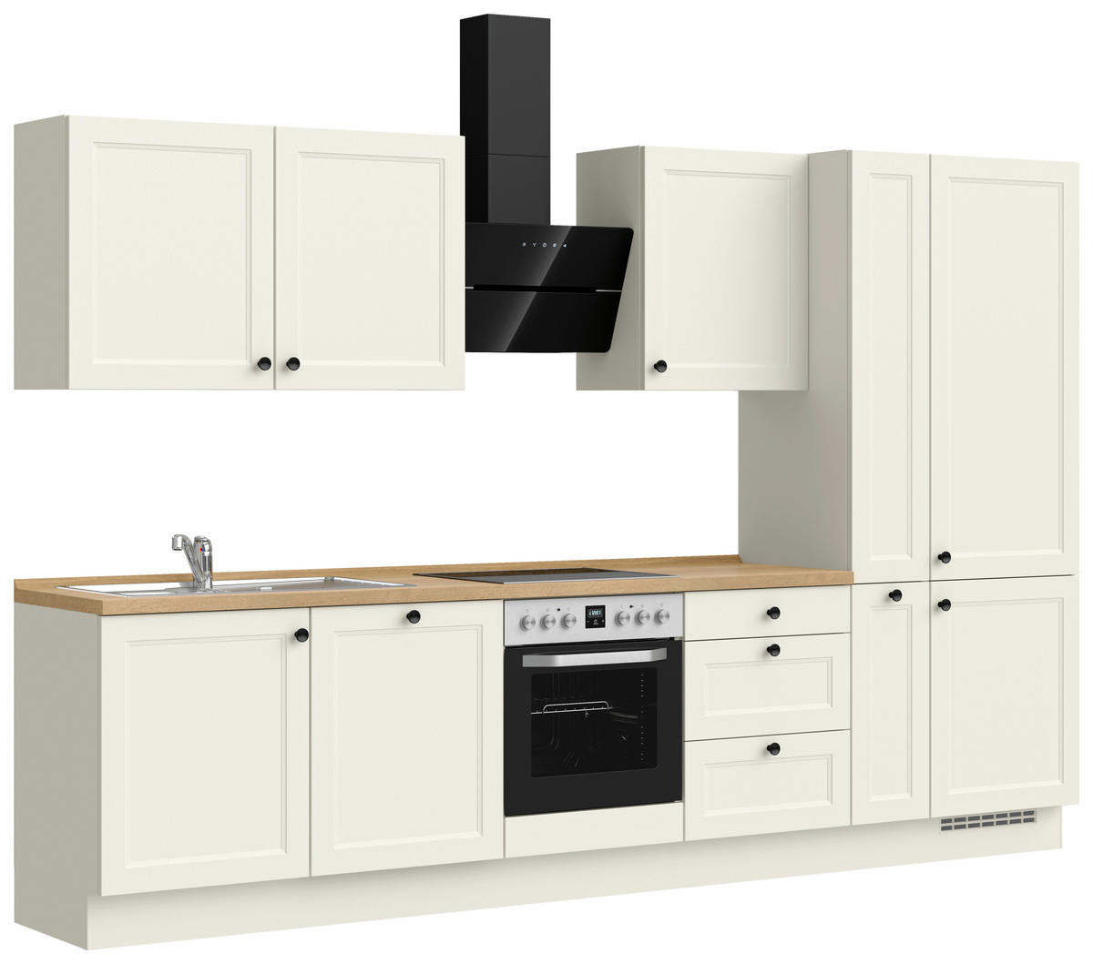 KÜCHENBLOCK Cascada 330 cm  in Weiß, Eichefarben  - Eichefarben/Schwarz, MODERN, Holzwerkstoff/Metall (330cm) - Nobilia