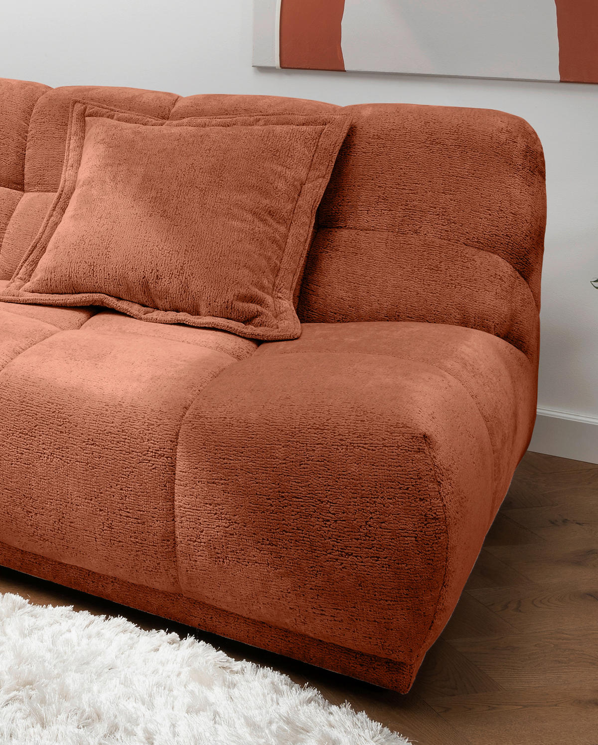 ECKSOFA ITALIA in Chenille Rostfarben  203/254 cm  - Rostfarben/Schwarz, MODERN, Kunststoff/Textil (203/254cm) - Livetastic