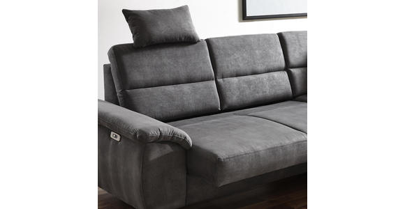 Wohnlandschaft inkl.Funktionen Dunkelgrau Lederlook - Dunkelgrau/Schwarz, KONVENTIONELL, Textil/Metall (257/194cm) - Cantus
