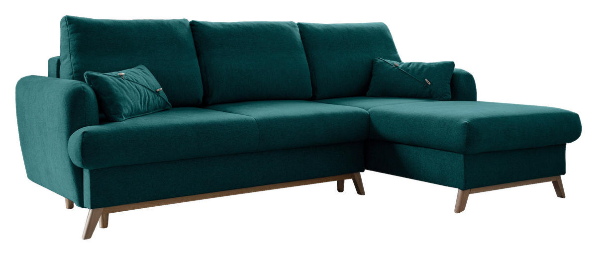 ECKSOFA Chenille Türkis  - Türkis/Naturfarben, Holz/Textil (235/157cm) - MID.YOU