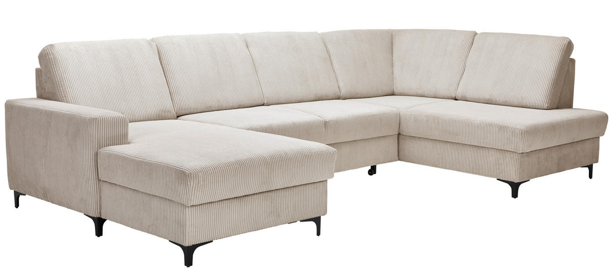 WOHNLANDSCHAFT in Cord Hellgrau  - Hellgrau/Schwarz, Konventionell, Textil/Metall (167/317/185cm) - Stylife