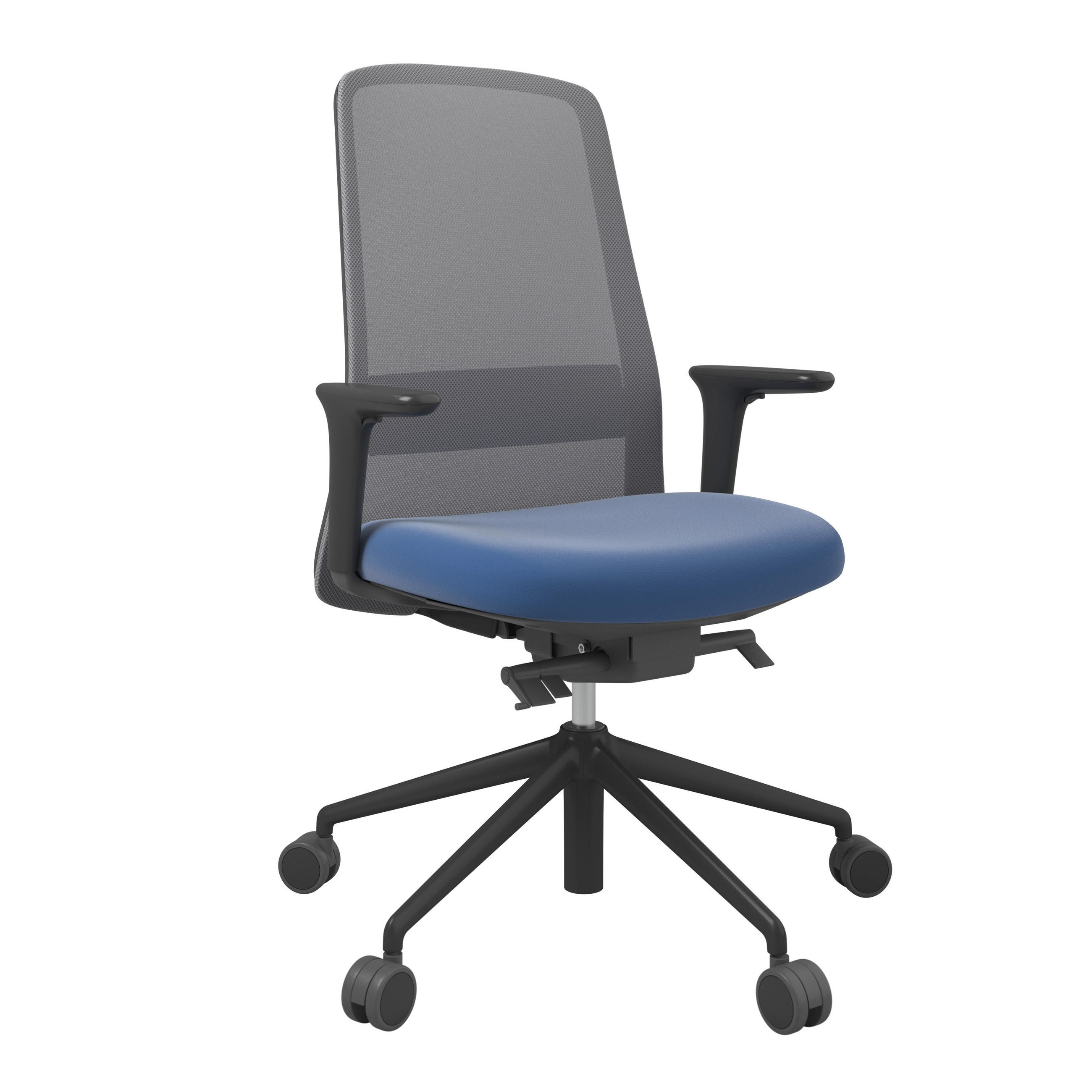 DREHSTUHL Lederlook Blau, Grau, Schwarz  - Blau/Schwarz, MODERN, Kunststoff/Textil (70/103-115/70cm)