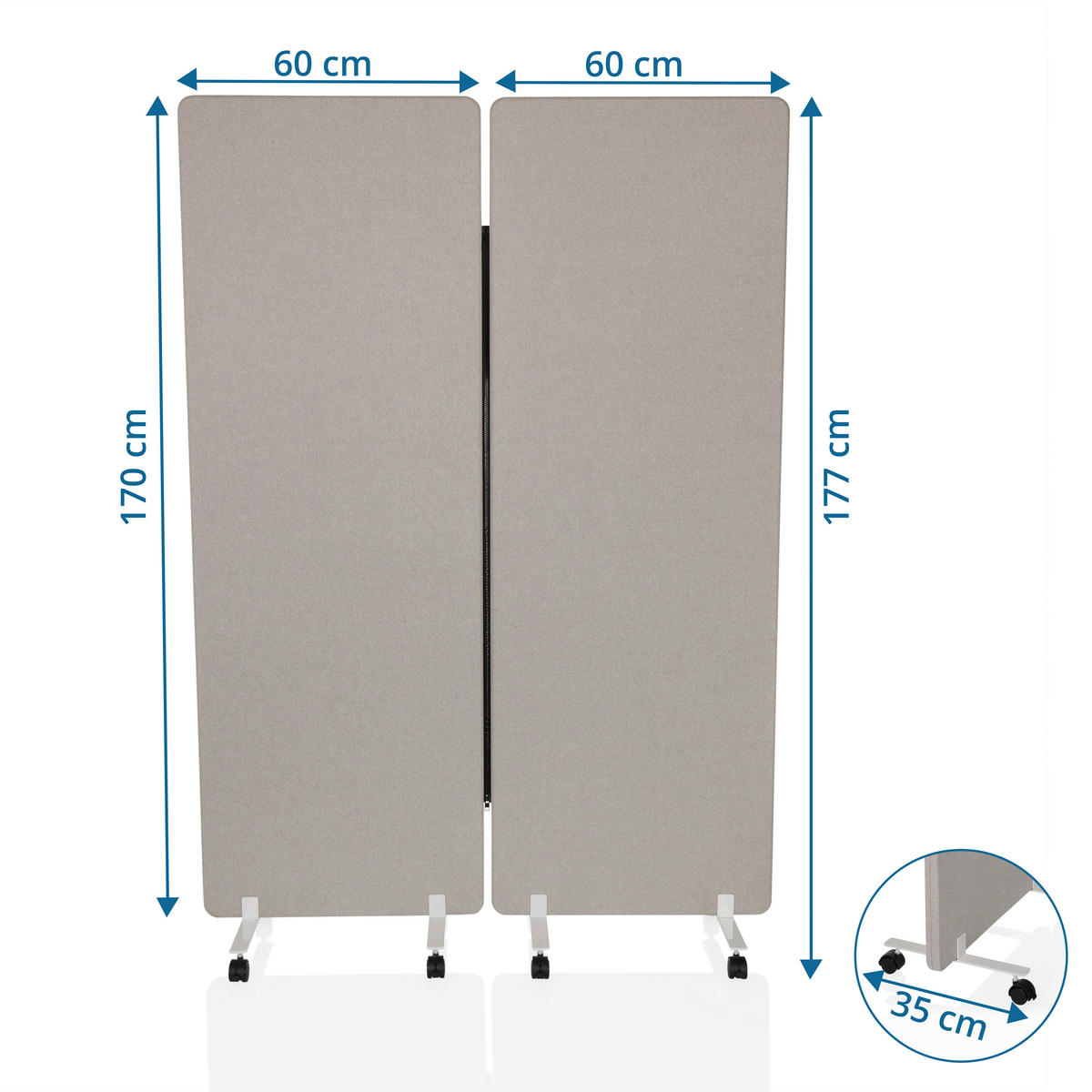 TRENNWAND Textil Grau  - Grau, Basics, Textil (60/177/35cm) - MID.YOU