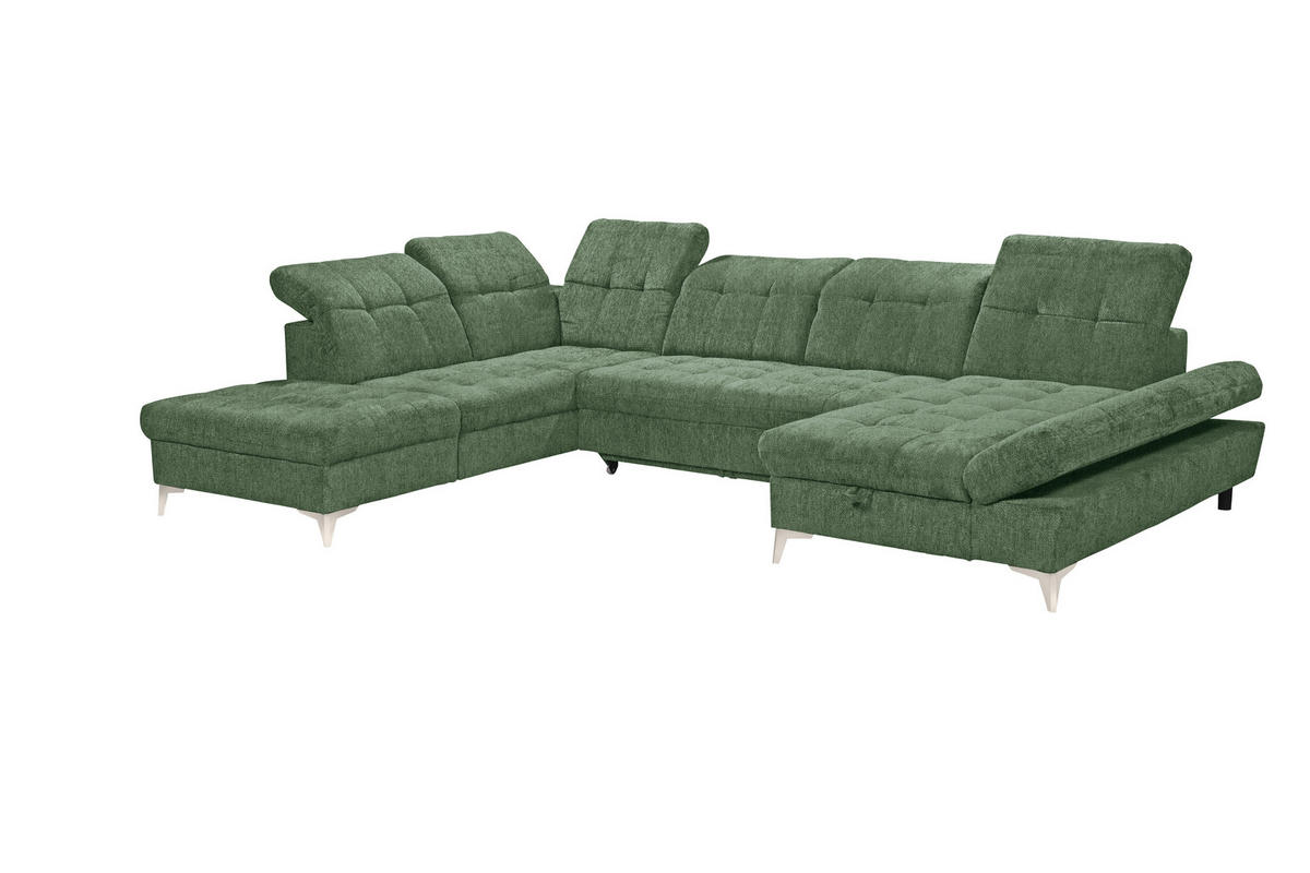 WOHNLANDSCHAFT MERCY Dunkelgrün Mikrovelours  - Kaschmir/Dunkelgrün, MODERN, Kunststoff/Textil (245/348/168cm) - MID.YOU