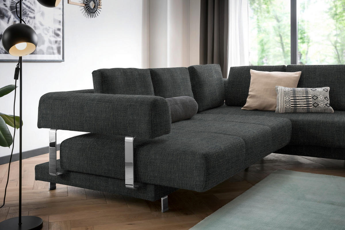 ECKSOFA in Chenille Anthrazit  - Anthrazit, Design, Textil/Metall (277/235cm)