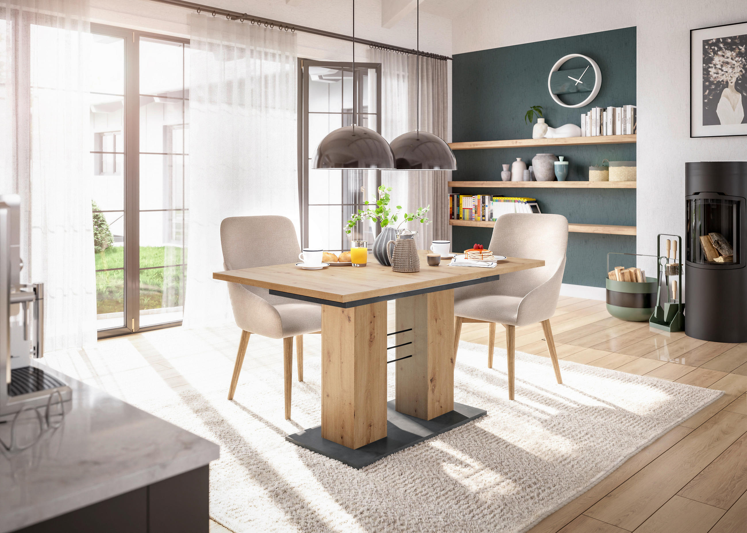 ESSTISCH rechteckig Graphitfarben, Eiche Artisan  - Graphitfarben/Eiche Artisan, MODERN, Holzwerkstoff (140/76/80cm) - Livetastic