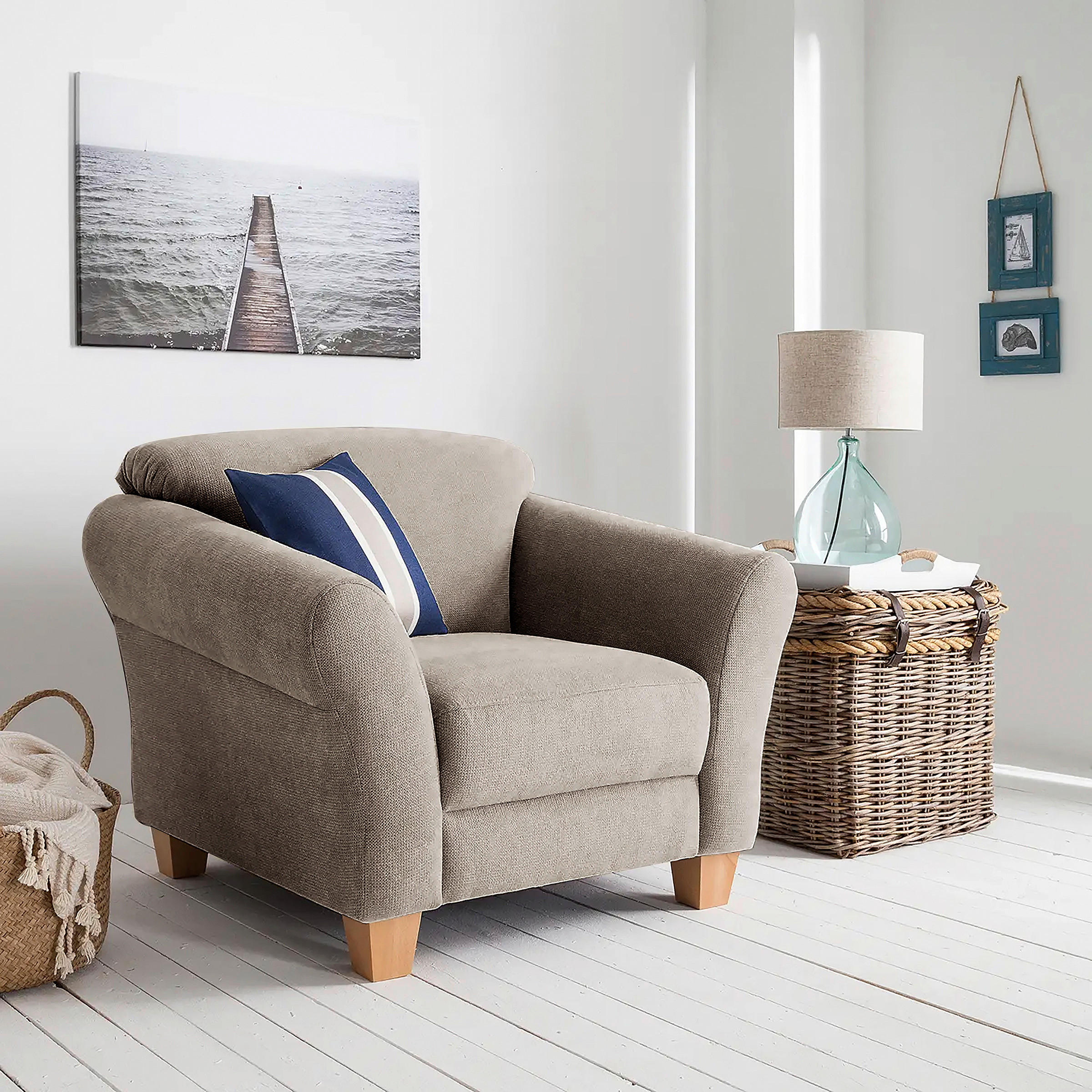 SESSEL in Flachgewebe Taupe - Taupe/Naturfarben, Konventionell, Holz/Textil (101/84/89cm) - Sit & More