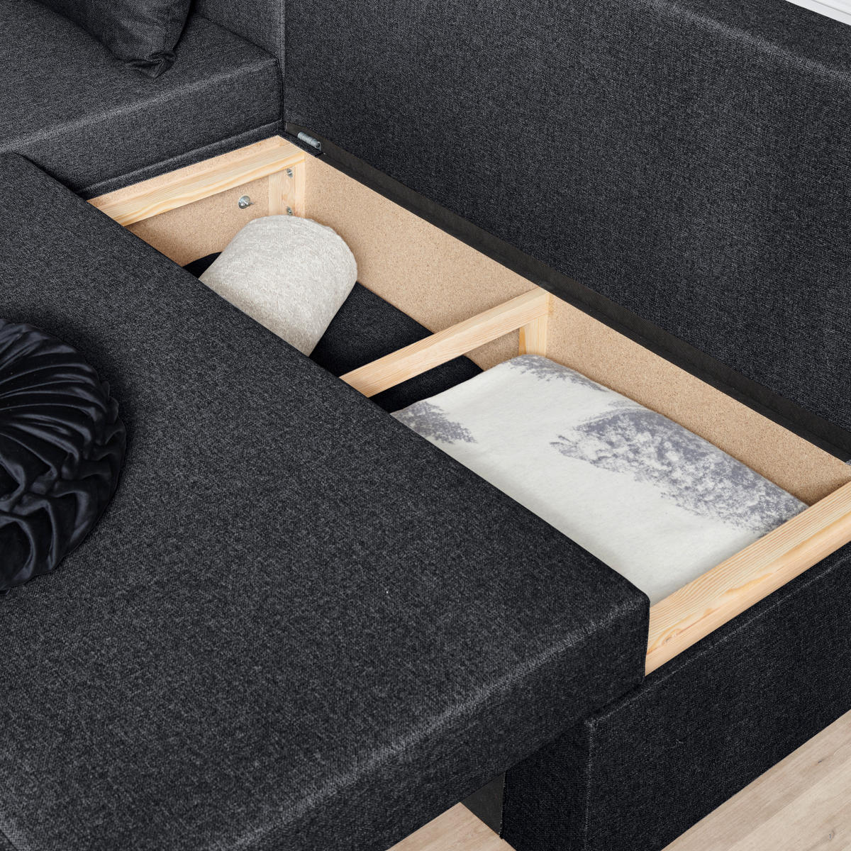 ECKSOFA in Webstoff Anthrazit  - Anthrazit/Schwarz, Konventionell, Kunststoff/Textil (159/196cm) - Ti'me
