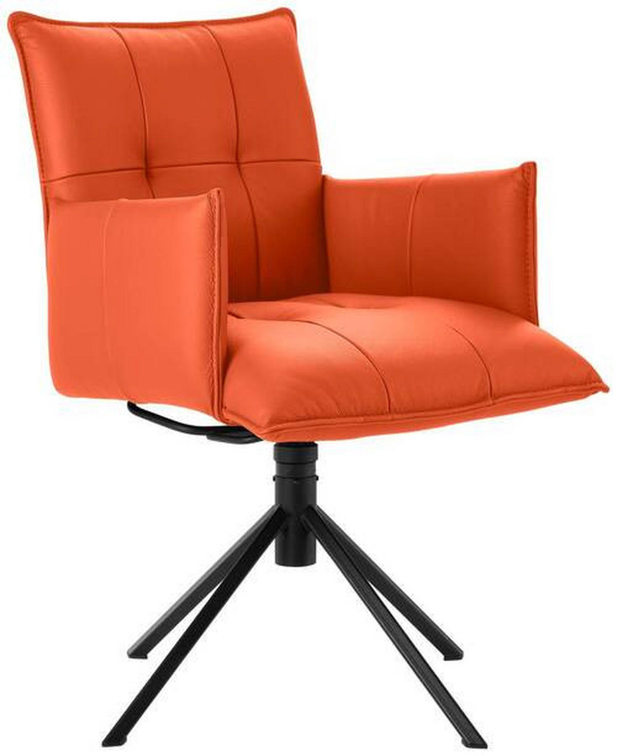 ARMLEHNSTUHL  in Echtleder pigmentiert  - Schwarz/Orange, Design, Leder/Metall (55/85/65cm) - Valnatura