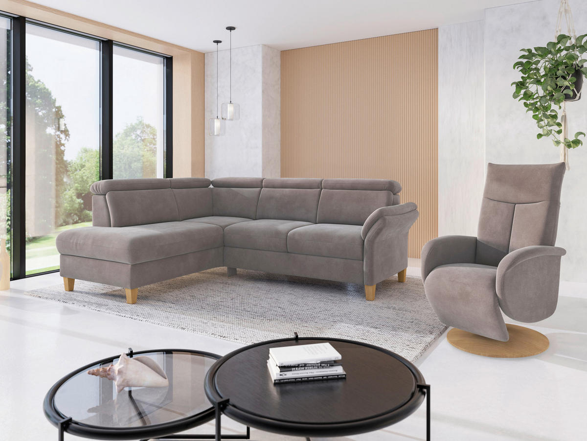 ECKSOFA GLENDALE E Taupe Flachgewebe  - Taupe/Eichefarben, KONVENTIONELL, Holz/Textil (193/247cm) - Sit & More