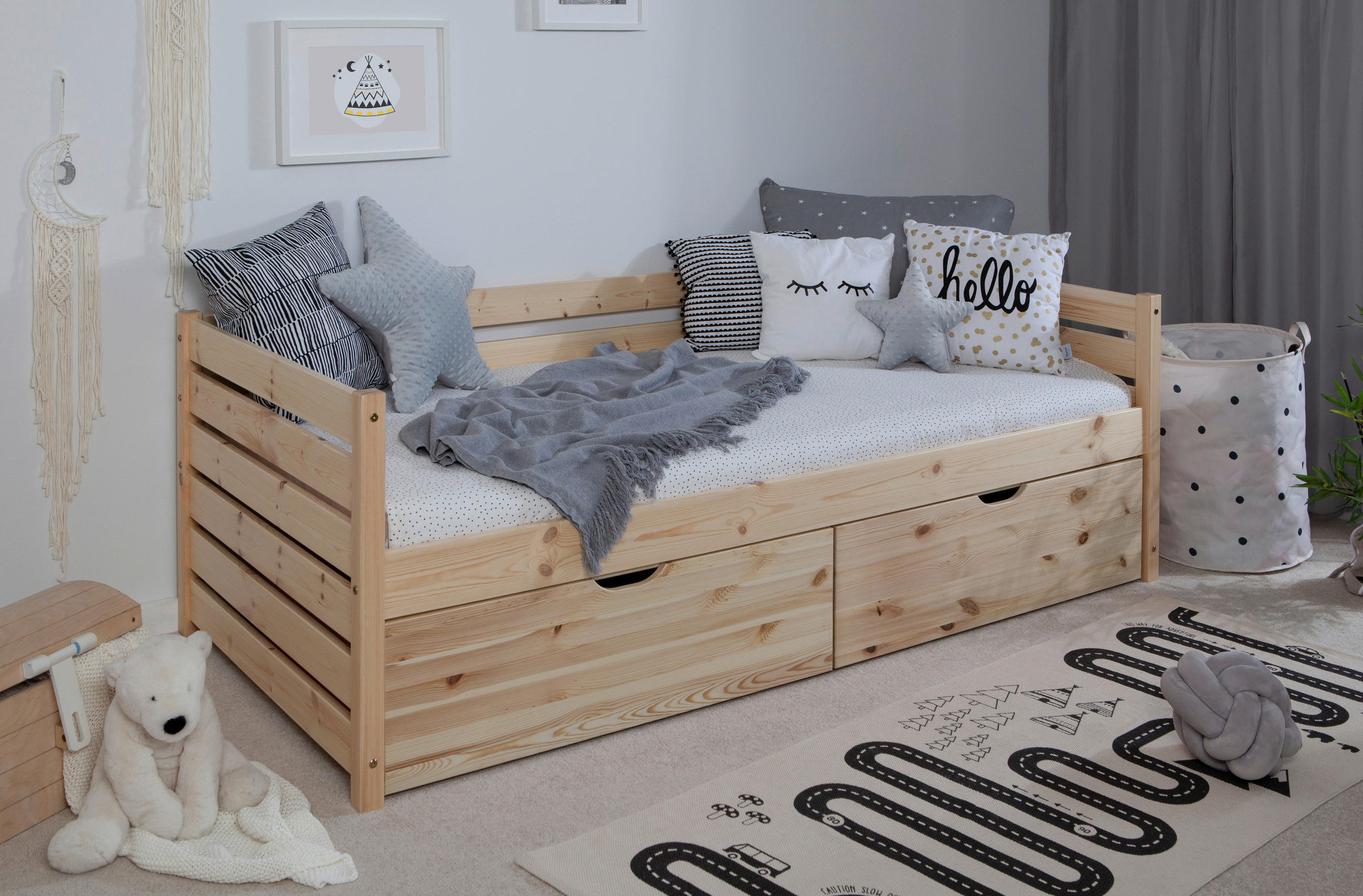 STAURAUMBETT 90/200 cm  in Naturfarben  - Naturfarben, MODERN, Holz (90/200cm) - MID.YOU