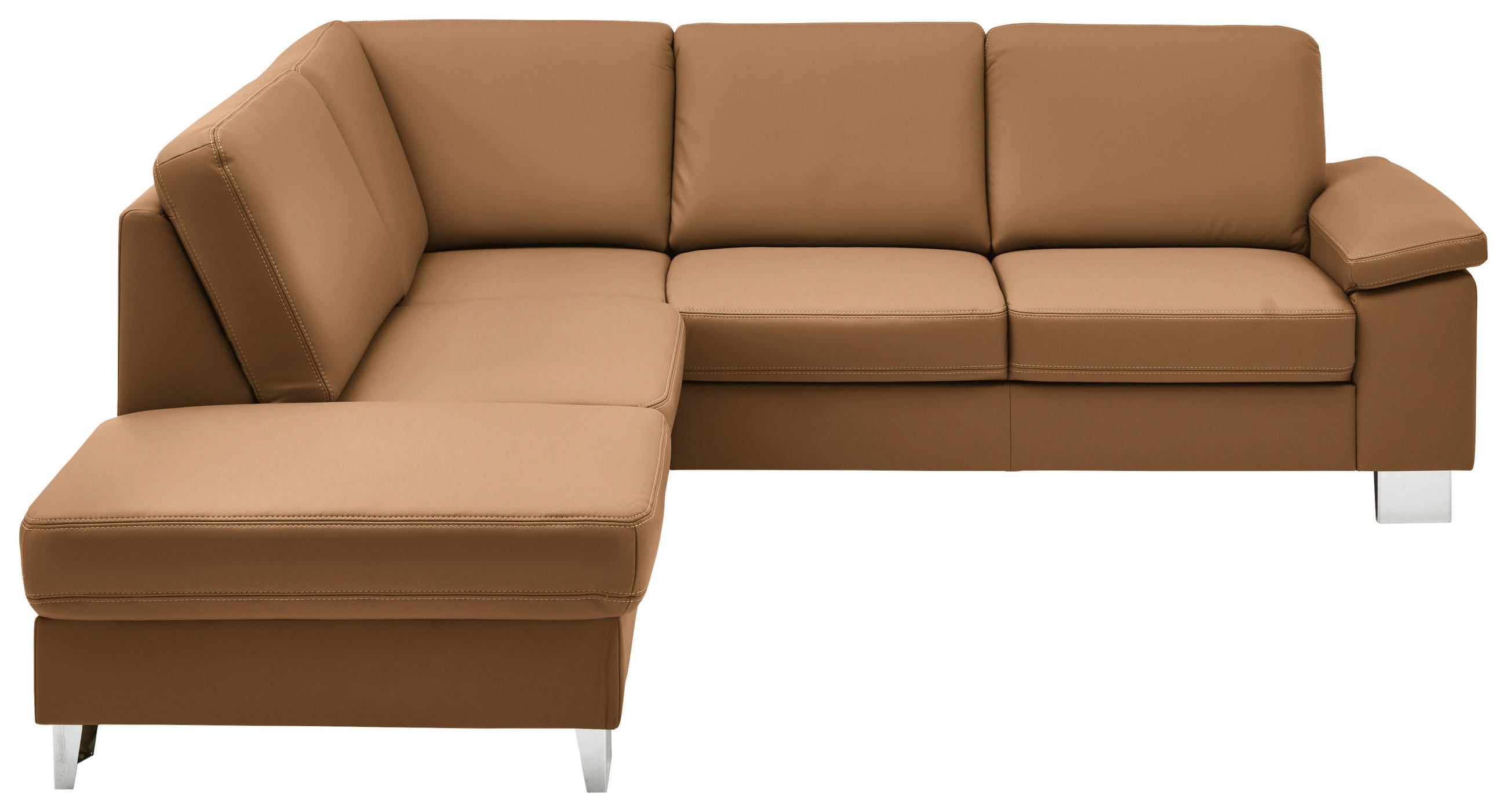 ECKSOFA  in Echtleder Hellbraun  235/248 cm  - Hellbraun/Alufarben, Design, Leder/Metall (235/248cm) - Beldomo Premium