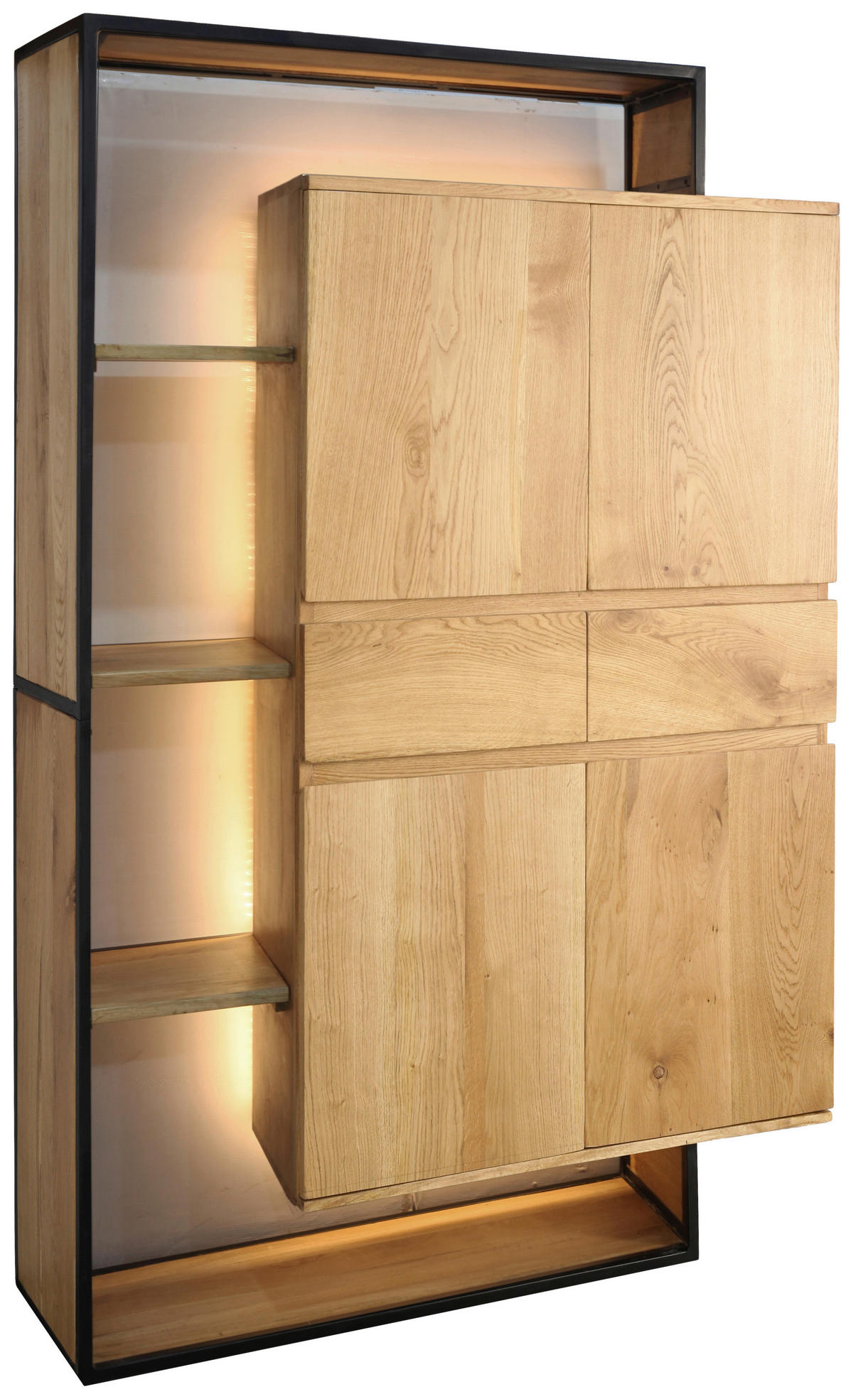REGAL Mangoholz, Wildeiche vollmassiv Naturfarben  - Schwarz/Naturfarben, LIFESTYLE, Holz/Metall (118/183/40cm) - Landscape