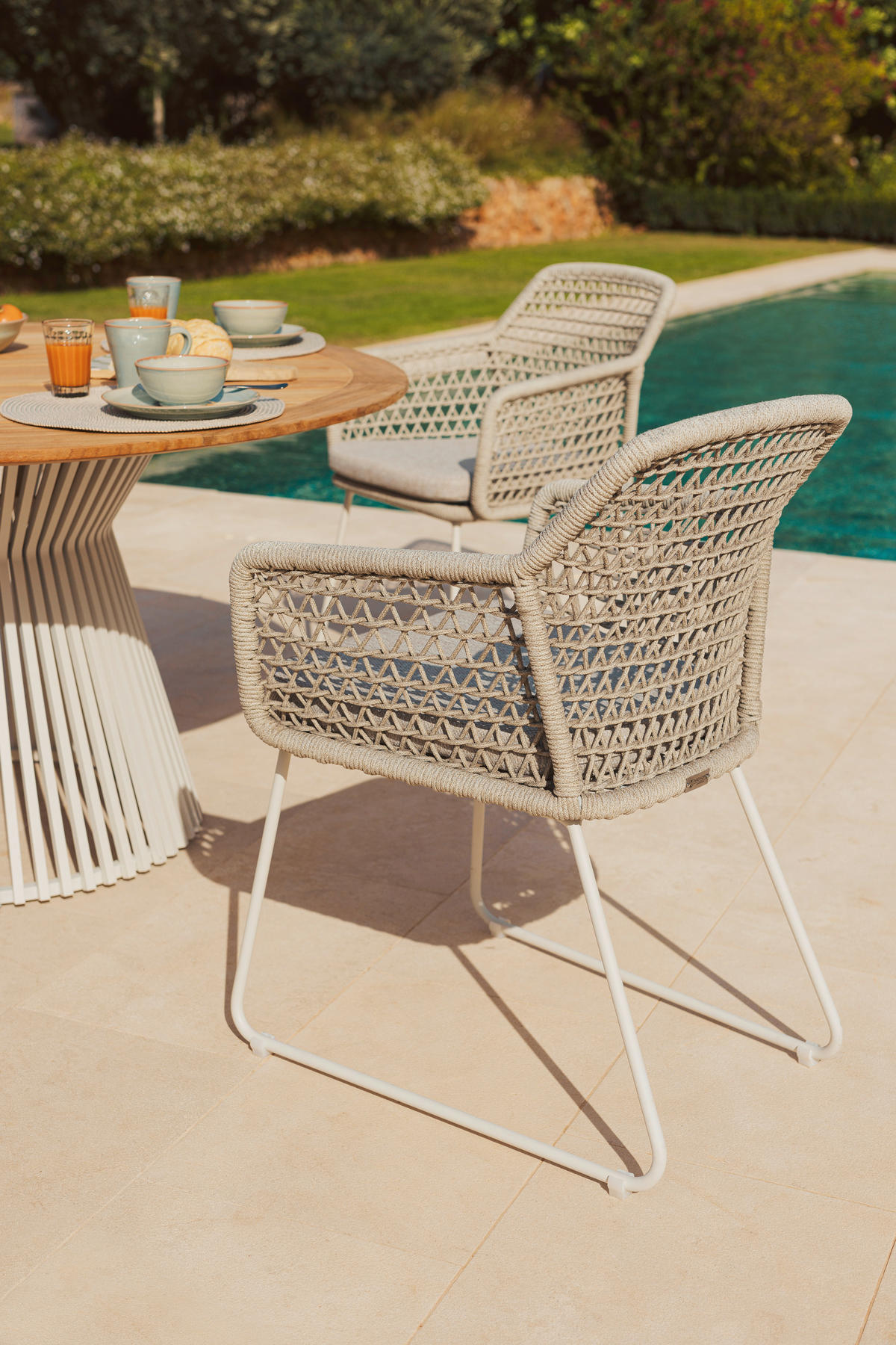 ARMLEHNSTUHL   Textilgeflecht  - Taupe/Weiss, Design, Textil/Metall (60/86/63cm)