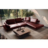 ECKSOFA Rot Echtleder  - Rot/Schwarz, Design, Leder/Metall (306/237cm) - Livetastic
