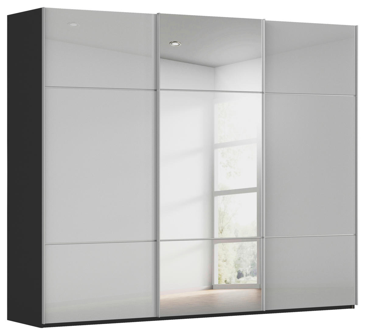 SCHWEBETÜRENSCHRANK 271/223/68 cm 3-türig Grau, Schwarz  - Alufarben/Schwarz, KONVENTIONELL, Glas/Holzwerkstoff (271/223/68cm) - Novel