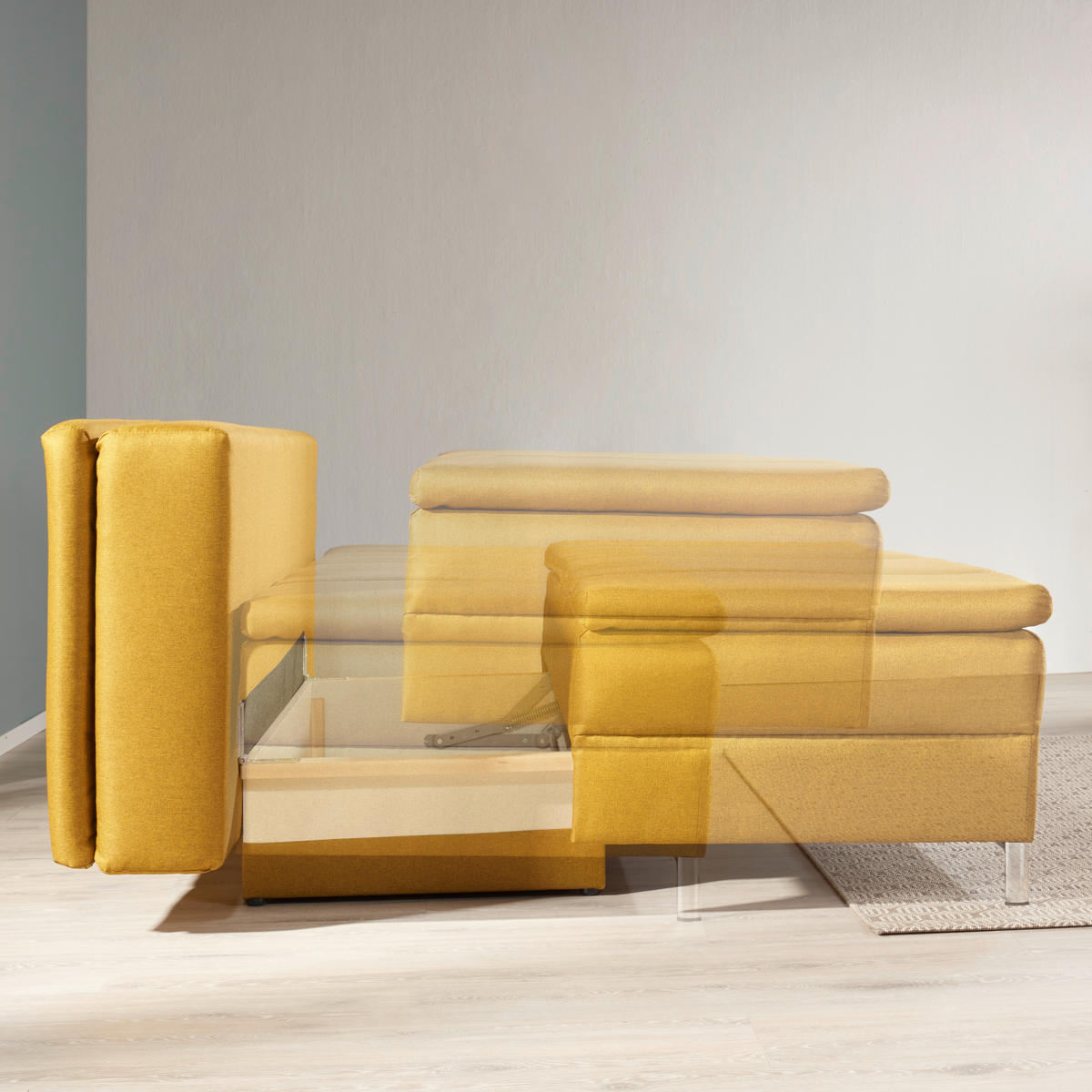 BOXSPRING SOFA tekstil  žuta    - boje kroma/žuta, Design, tekstil/metal (200/93/107cm) - Novel