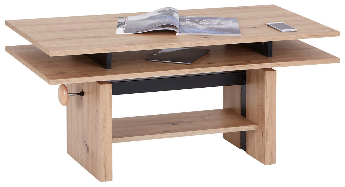 MID.YOU COUCHTISCH rechteckig Schwarz, Eichefarben 55/110/52-68 cm 