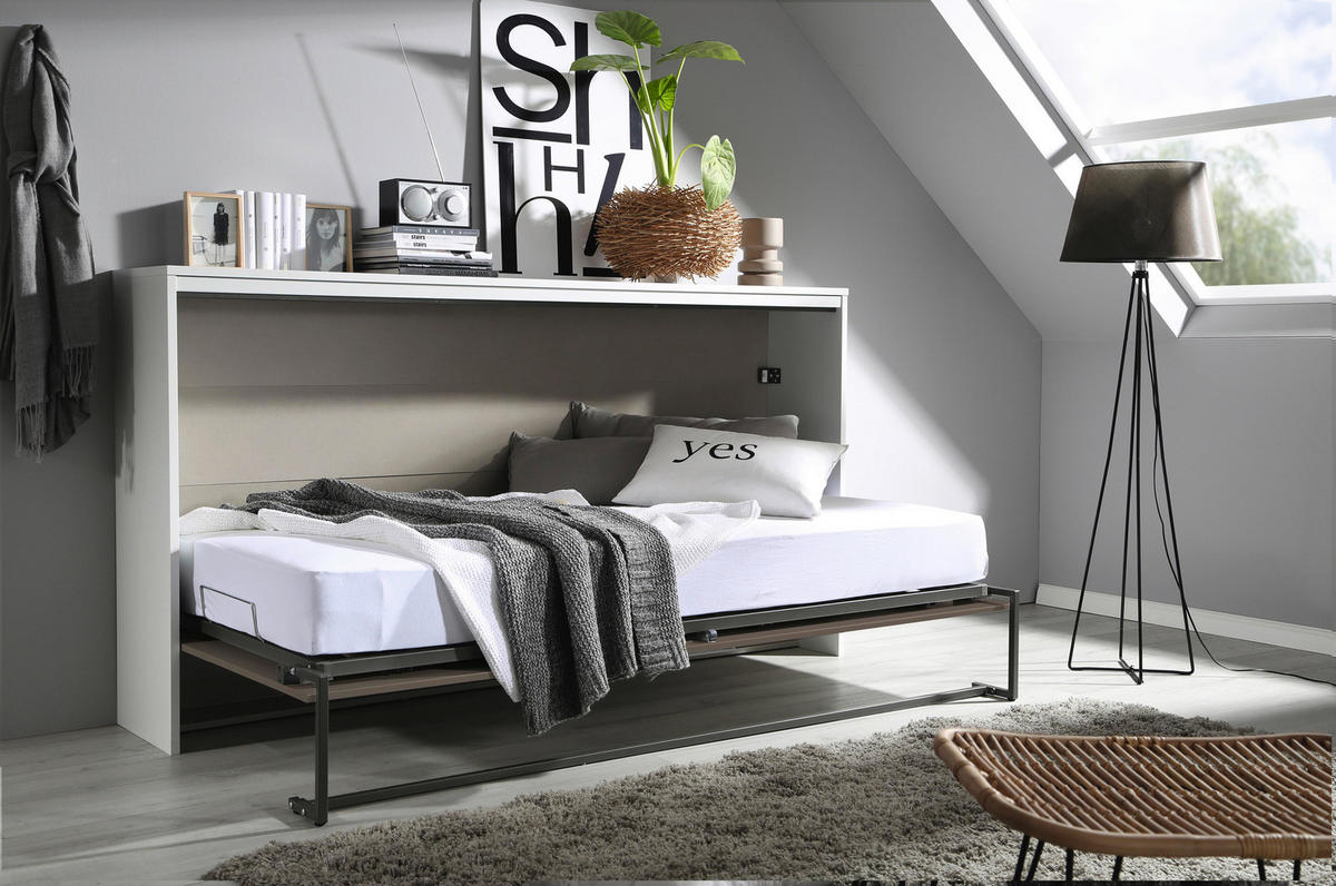 SCHRANKBETT 90/200 cm Grau, Weiss  - Weiss/Dunkelgrau, Modern, Holz/Holzwerkstoff (90/200cm) - Rauch Möbel