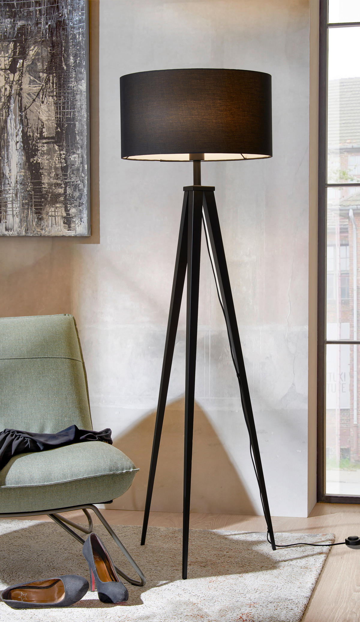 STOJACIA LAMPA, 49/158 cm  - čierna, Konventionell, kov/textil (49/158cm) - Ambiente