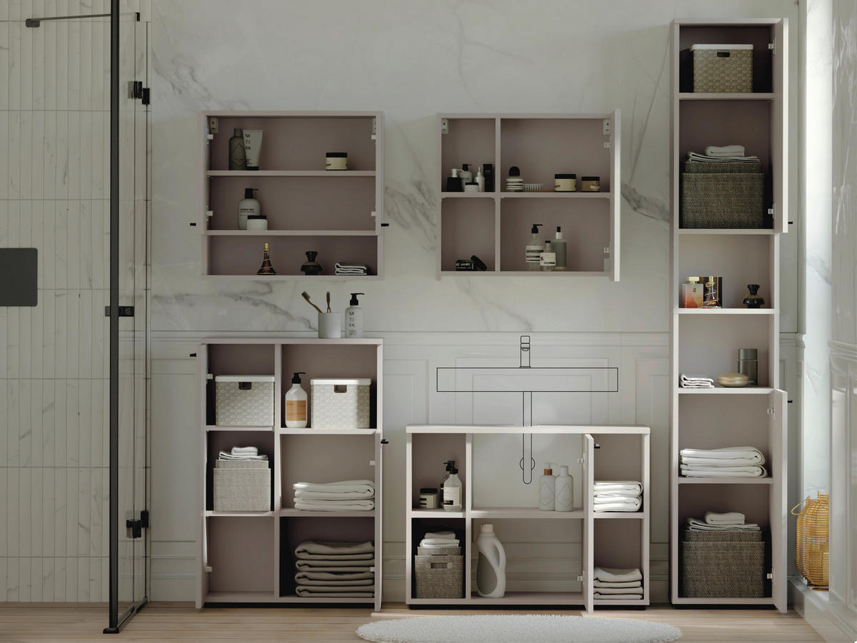 BADEZIMMER 5-teilig  in 205 cm  - Kaschmir/Schwarz, Trend, Glas/Holzwerkstoff (205cm) - Respekta