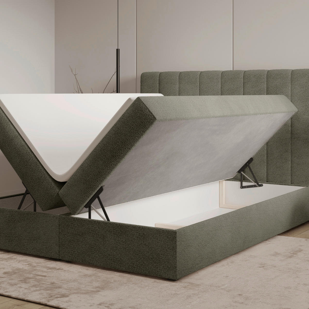 BOXBETT 160/200 cm,  in Grün, Bettkasten, Topper,  - Schwarz/Grün, MODERN, Holz/Kunststoff (160/200cm) - MID.YOU