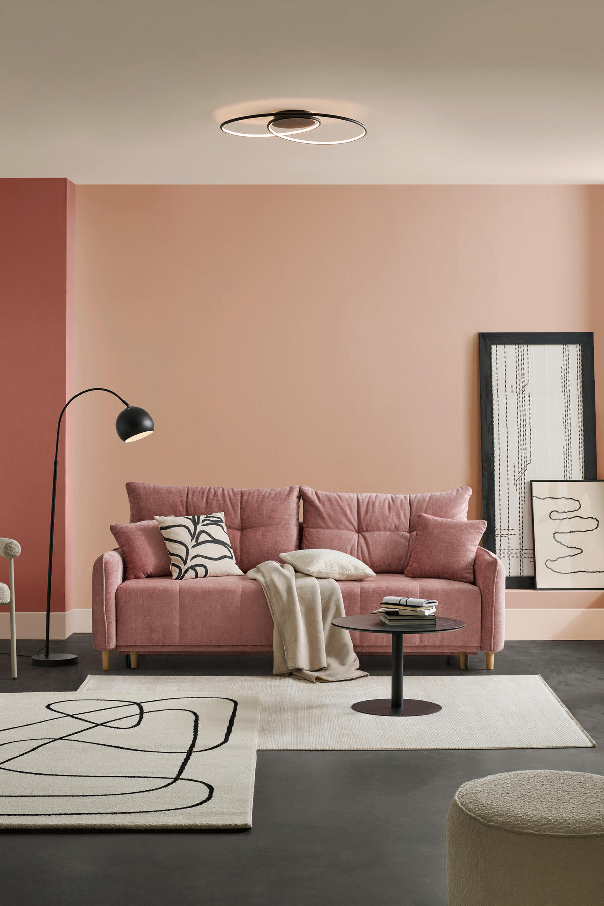 SCHLAFSOFA Chenille Altrosa  inkl. Zierkissen, Bettkasten, Schlaffunktion, Rücken echt, Liegefläche im Originalstoff  - Buchefarben/Altrosa, Design, Holz/Textil (217/97/101cm) - Cantus