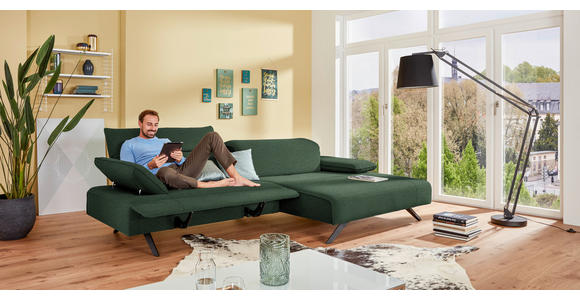 ECKSOFA Biella in Flachgewebe Grün  280/165 cm  - Anthrazit/Grün, Design, Textil/Metall (280/165cm) - Johann Jakob