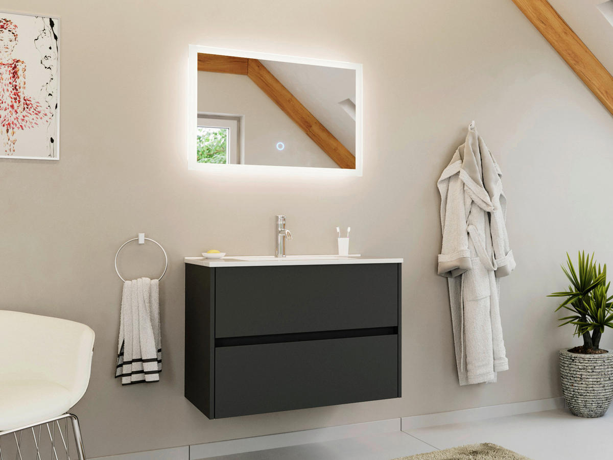 BADEZIMMER 2-teilig  in 80 cm  - Graphitfarben/Weiß, Basics, Keramik/Holzwerkstoff (80cm) - MID.YOU