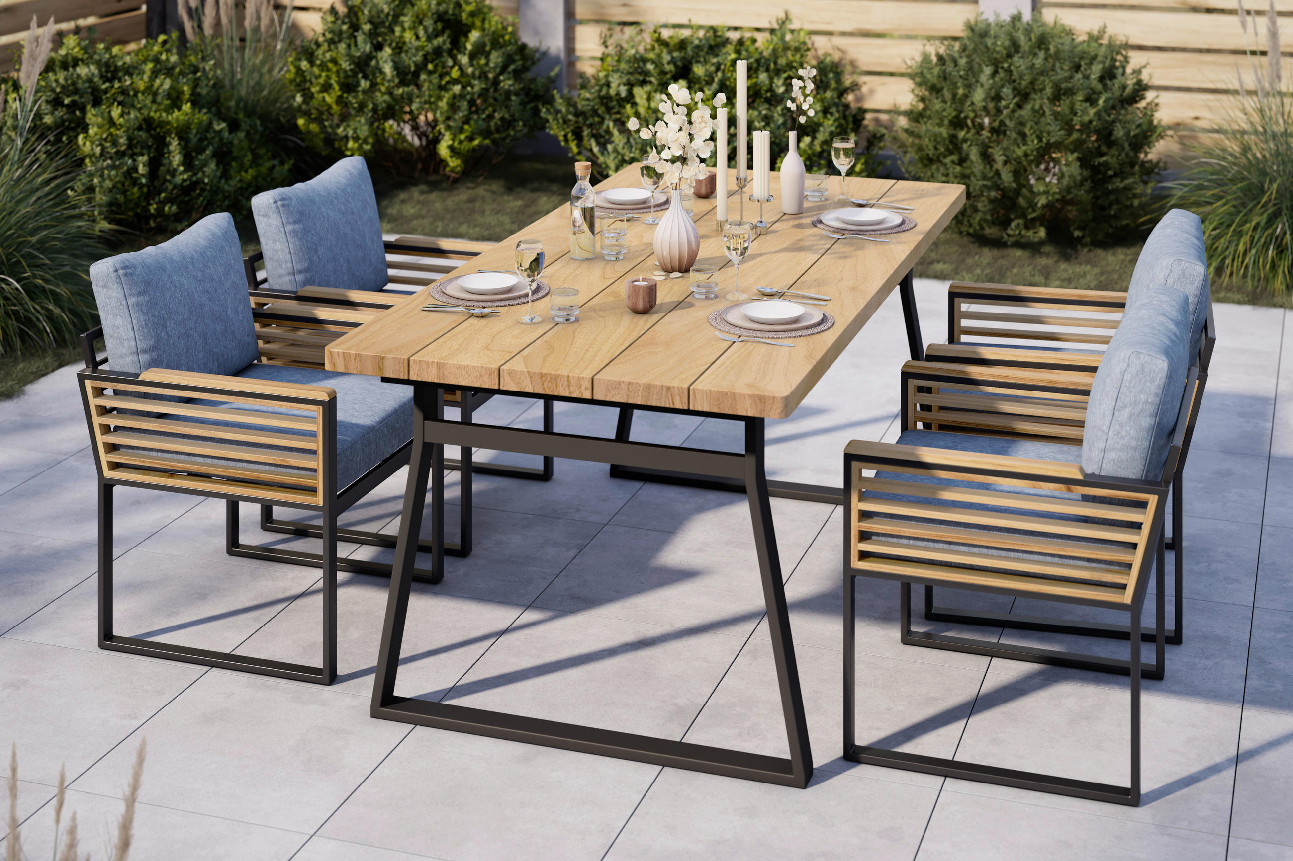 GARTENTISCH Holz, Metall rechteckig  - Schwarz, MODERN, Holz/Metall (180/75/90cm) - Ambia Garden