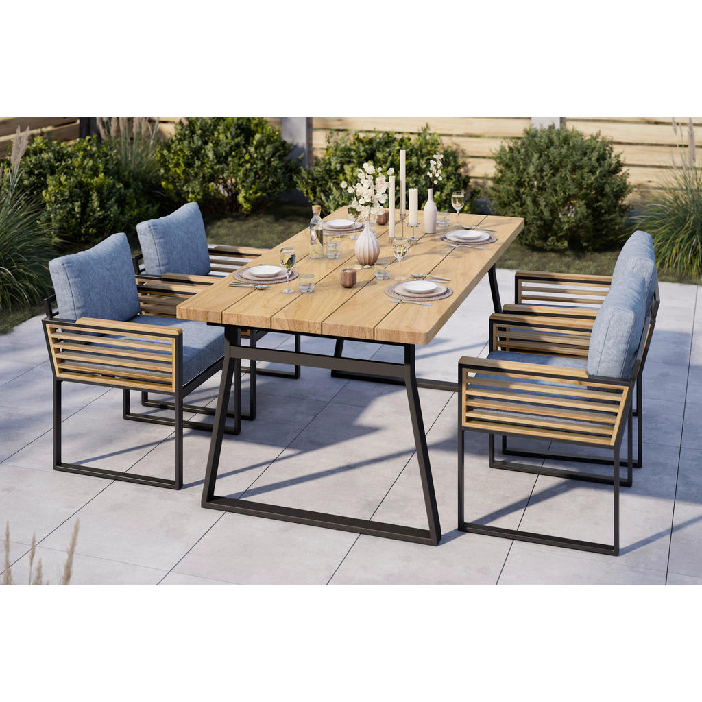 Thumbnail - Ambia Garden Gartentisch Teakholz, Schwarz, Holz, Metall, Teakholz, rechteckig, U-Form, 180x75x90 cm, Gartenmöbel, Garte...