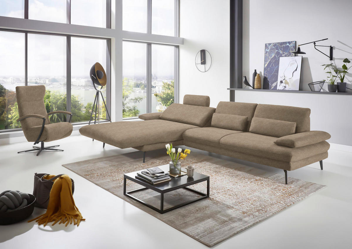 ECKSOFA in Velours Hellbraun  - Hellbraun/Schwarz, Design, Textil/Metall (180/310cm) - Dieter Knoll