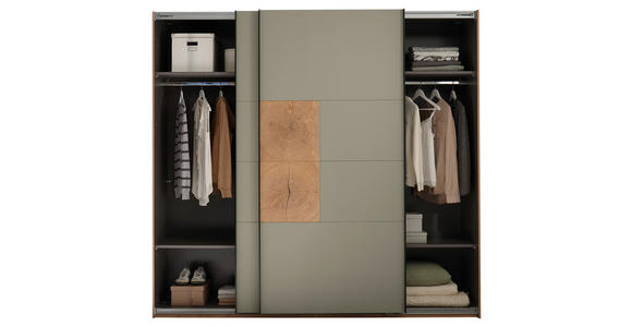 SCHWEBETÜRENSCHRANK  in Salbeigrün, Eiche Artisan  - Salbeigrün/Schwarz, KONVENTIONELL, Holzwerkstoff/Metall (240/225,5/63,7cm) - Xora