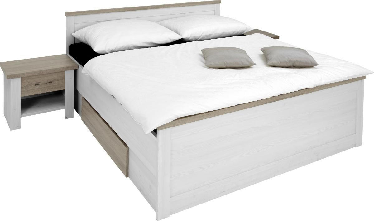 POSTEL S NOČNÍMI STOLKY, 180/200 cm, bílá, barvy lanýžového dubu - bílá/barvy lanýžového dubu, Lifestyle, kompozitní dřevo (180/200cm) - Carryhome