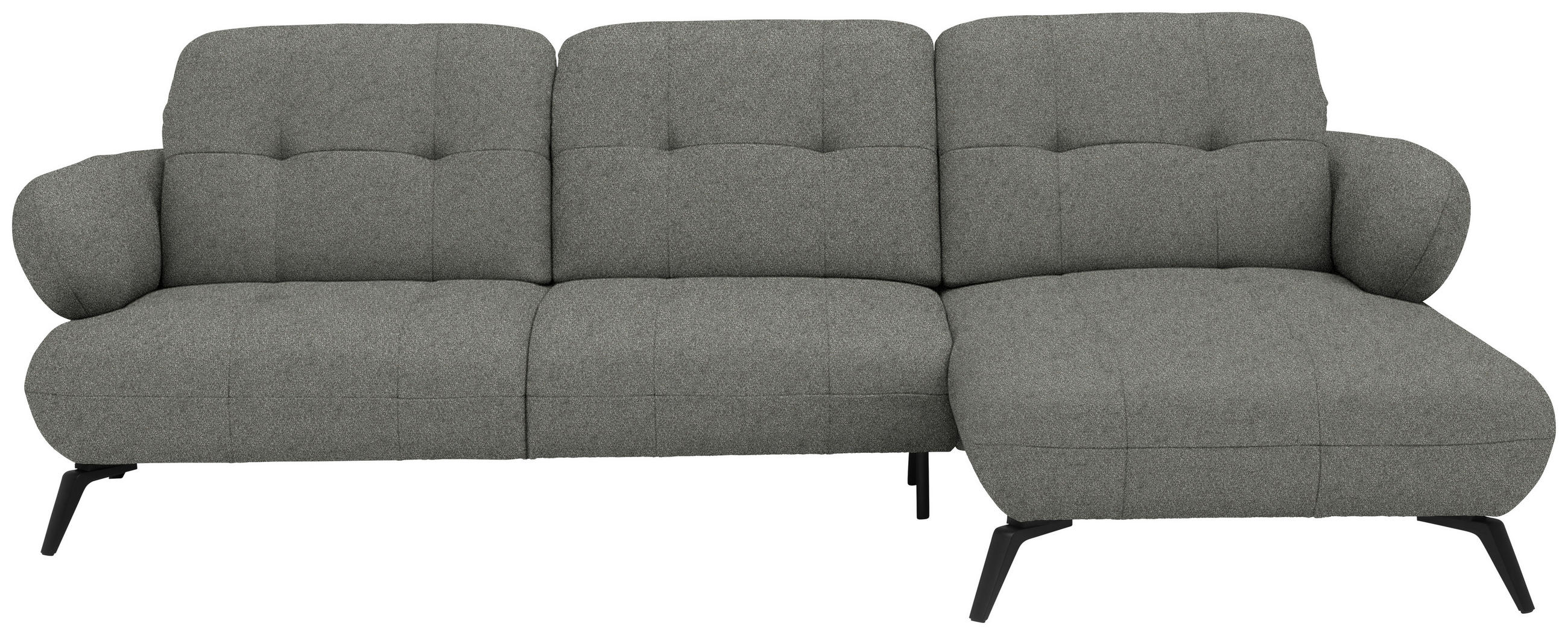 ECKSOFA  in Chenille Grau Rücken echt, Kopfteilverstellung  282/189 cm  - Schwarz/Grau, Design, Textil/Metall (282/189cm) - Novel