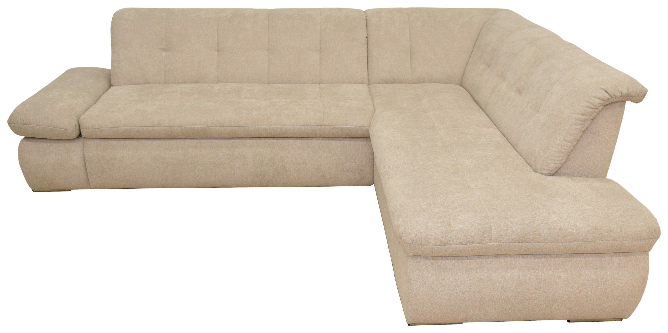 Ecksofa Beige Mikrofaser  - Chromfarben/Beige, KONVENTIONELL, Textil/Metall (273/216cm) - MID.YOU