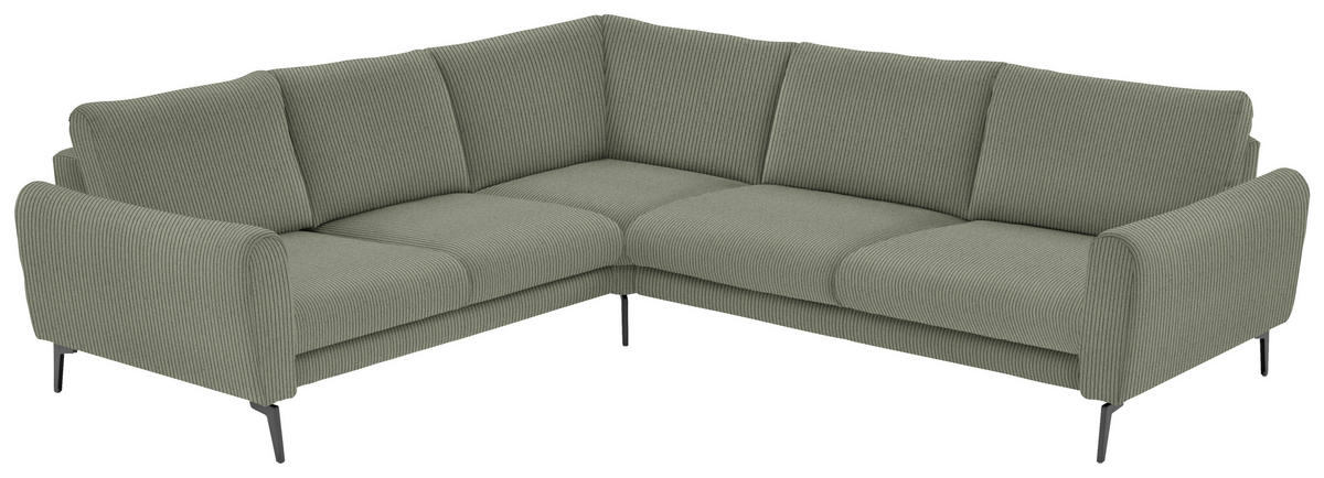 ECKSOFA in Velours, Feincord Braun, Grün  - Schwarz/Braun, Design, Textil/Metall (254/280cm) - Beldomo Style