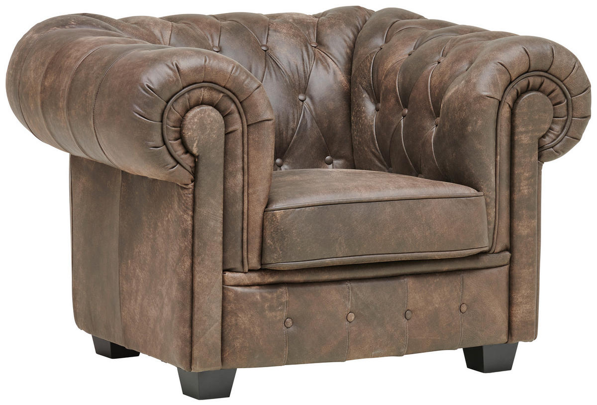 KŘESLO CHESTERFIELD, kůže, tmavě hnědá - tmavě hnědá/barvy wenge, Lifestyle, dřevo/kůže (115/76,5/96cm) - Landscape
