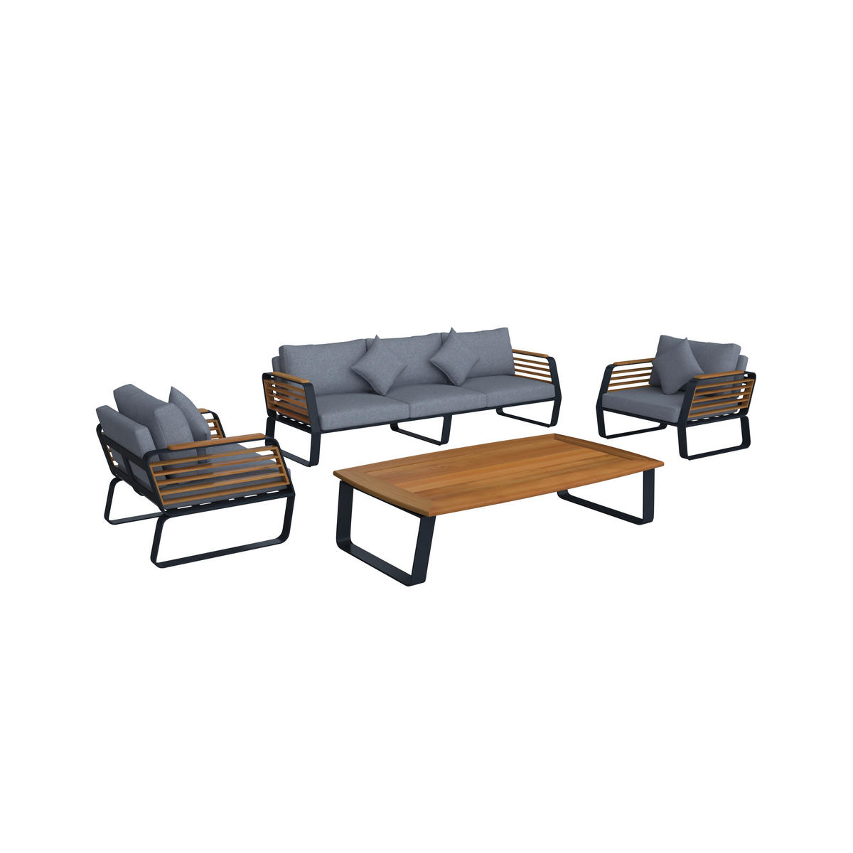 LOUNGEGARNITUR Teakholz Aluminium  - Dunkelgrau, MODERN, Holz/Metall - Ambia Garden