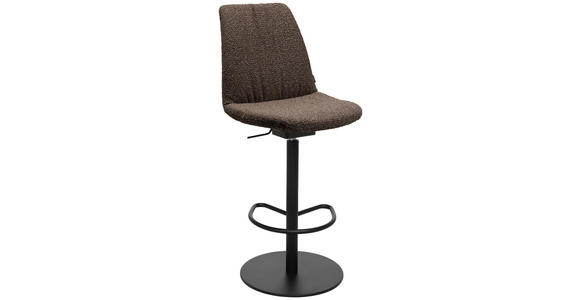 BARHOCKER Flachgewebe Dunkelbraun Stahl Sitzfläche 360° drehbar, Lederauswahl, Stoffauswahl  - Dunkelbraun/Schwarz, Design, Textil/Metall (59/115,5-126/39cm) - Johann Jakob