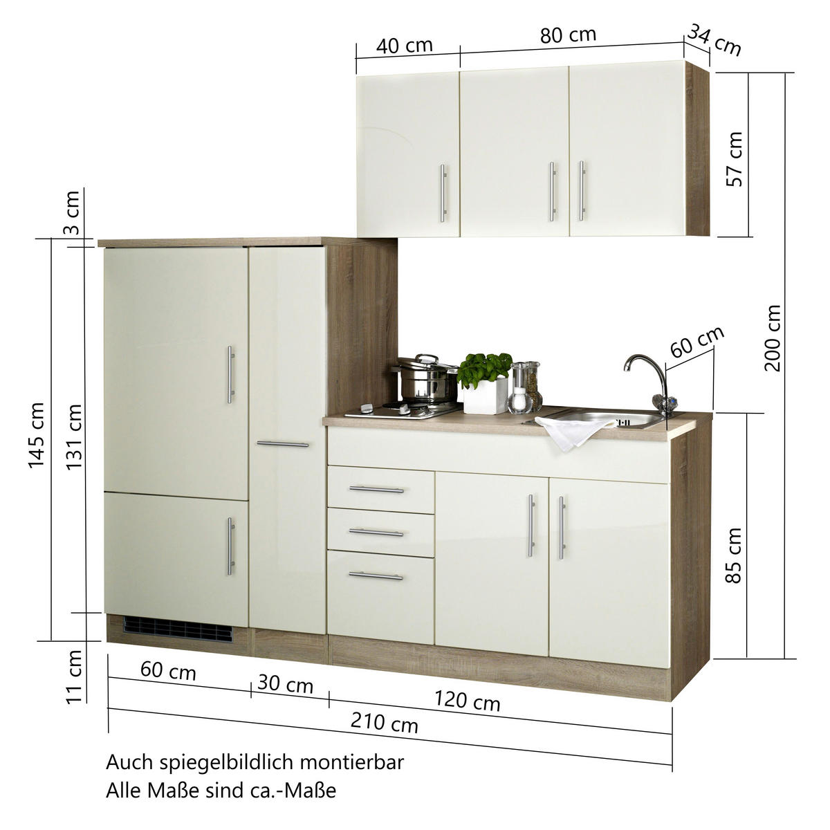 KÜCHENBLOCK 210 cm   in Weiss  - Chromfarben/Weiss, Modern, Holzwerkstoff/Metall (210cm) - Held